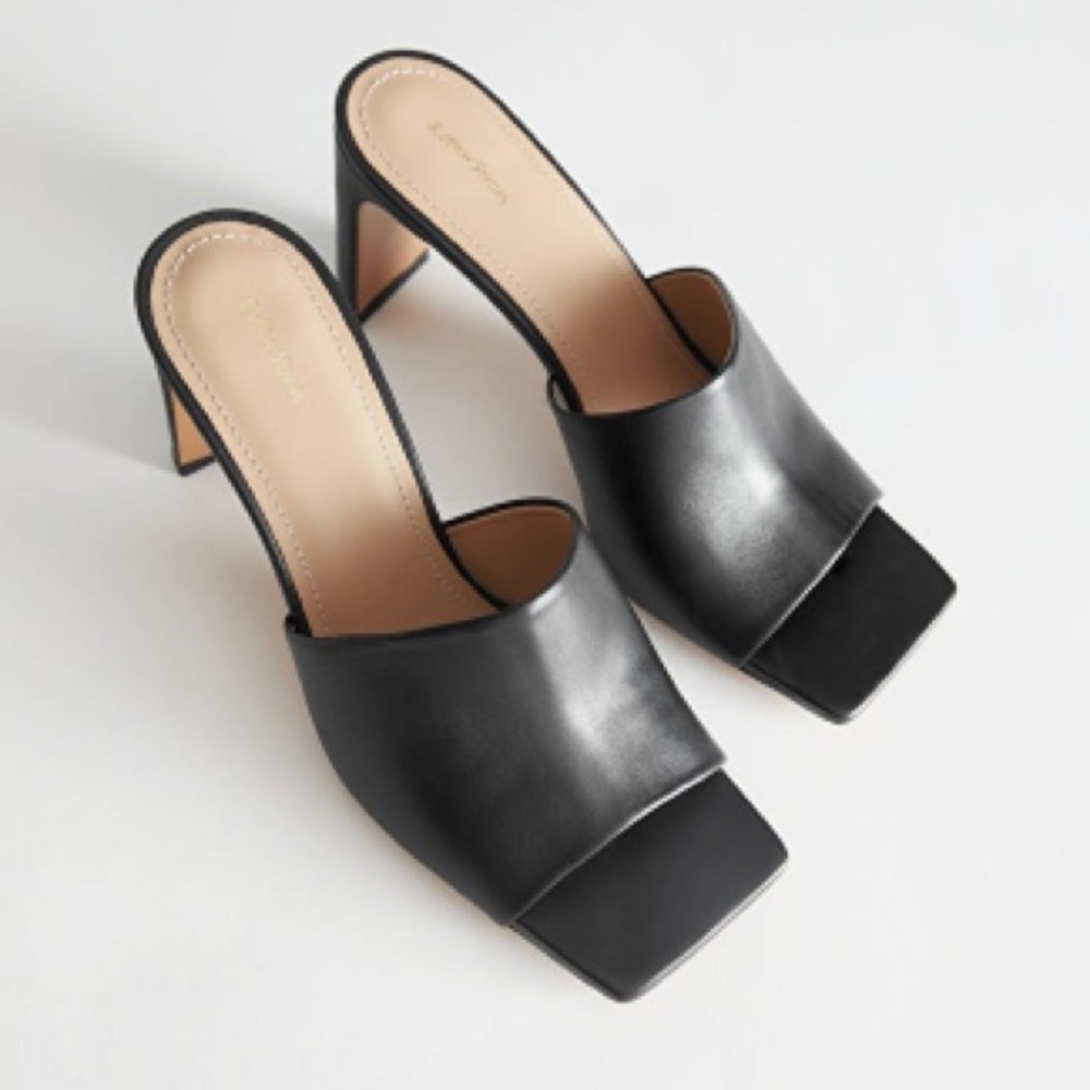 & OTHER STORIES Heeled Leather Square Toe Sandals